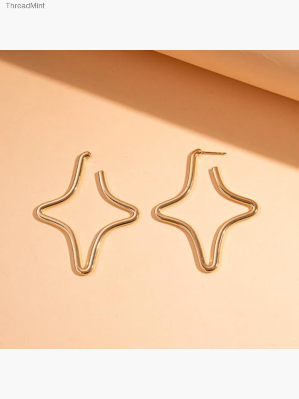 Silver Hollow Star Hoop Earrings Statement Lightweight Alloy Trendy Jewelry - Picture 5 of 7